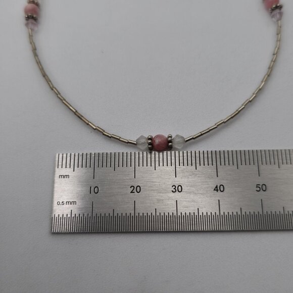 9 Inch Sterling Silver Rhodonite Stones Ankle Bracelet B487 - Picture 4 of 5